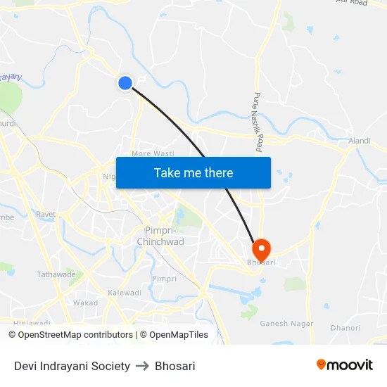 Devi Indrayani Society to Bhosari map