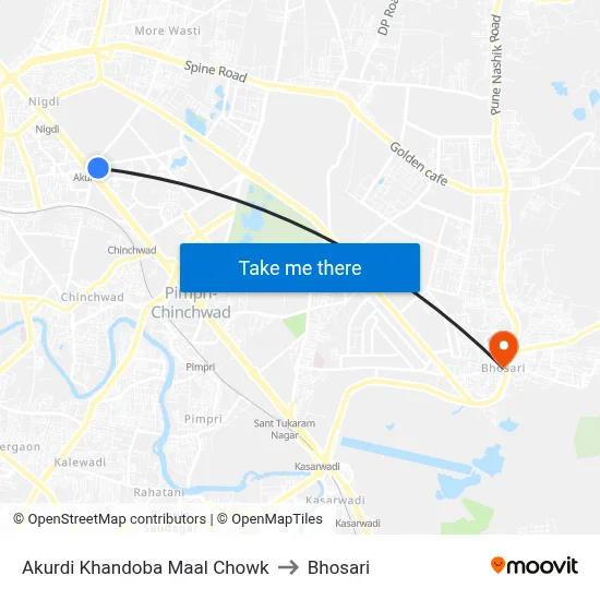 Akurdi Khandoba Maal Chowk to Bhosari map
