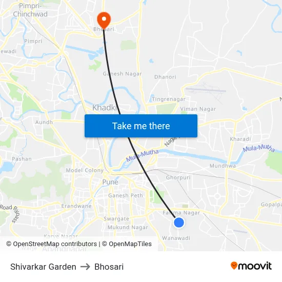 Shivarkar Garden to Bhosari map