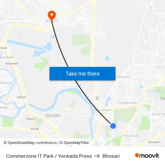 Commerzone IT Park / Yerwada Press to Bhosari map