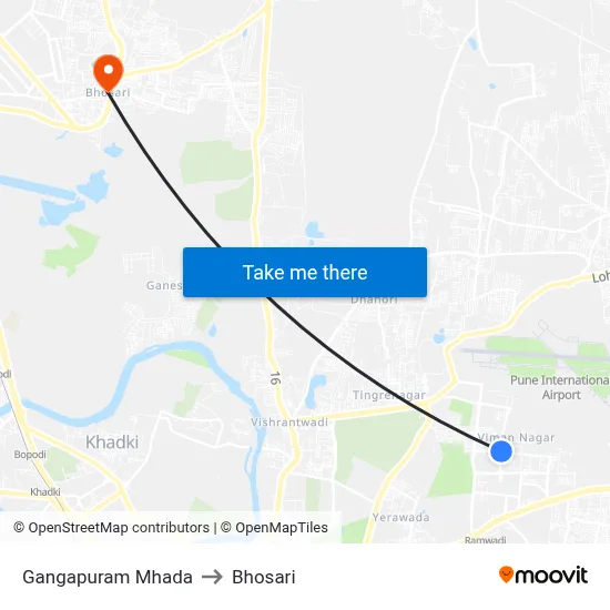 Gangapuram Mhada to Bhosari map