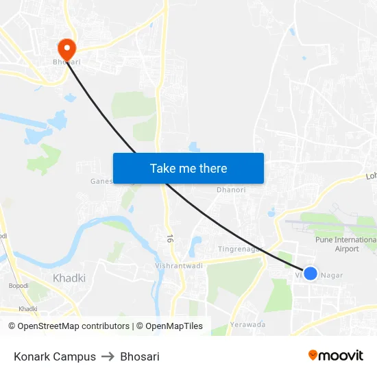 Konark Campus to Bhosari map