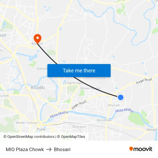 MIO Plaza Chowk to Bhosari map