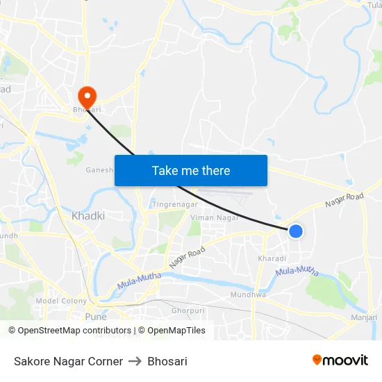 Sakore Nagar Corner to Bhosari map