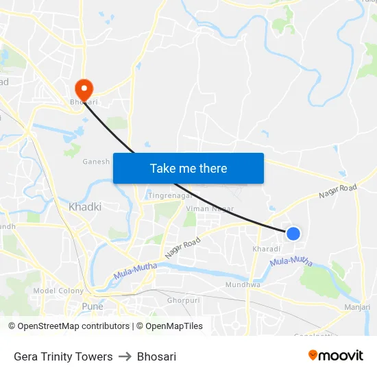 Gera Trinity Towers to Bhosari map