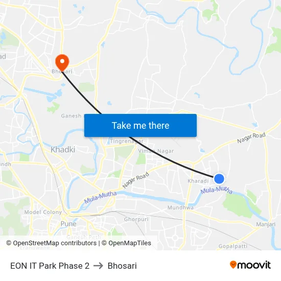 EON IT Park Phase 2 to Bhosari map