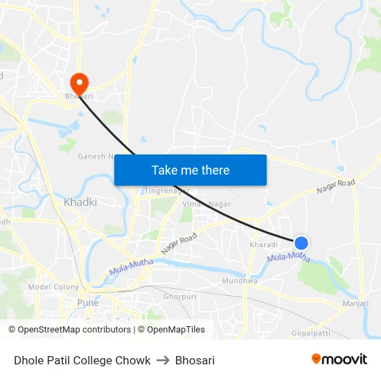 Dhole Patil College Chowk to Bhosari map