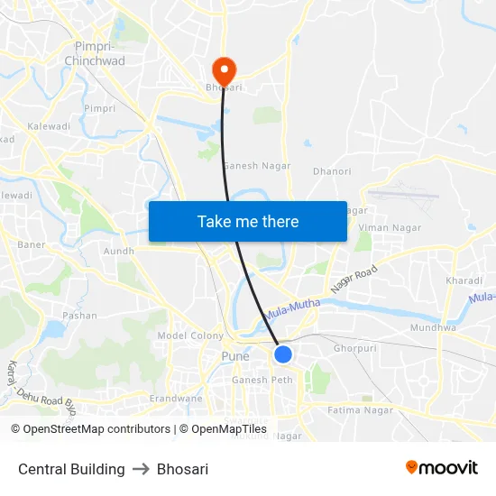 Central Building to Bhosari map