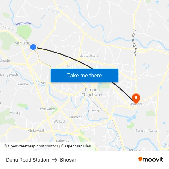 Dehu Road Station to Bhosari map