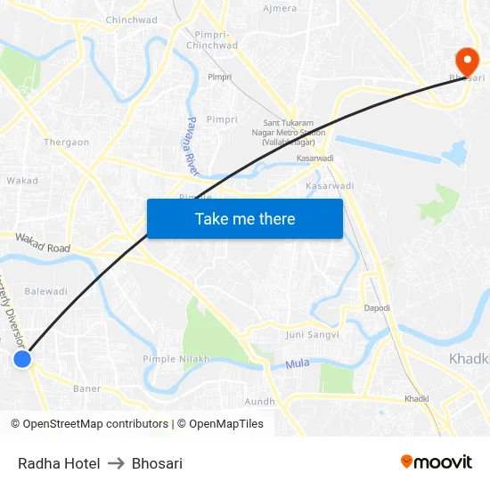 Radha Hotel to Bhosari map