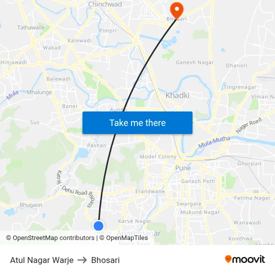 Atul Nagar Warje to Bhosari map