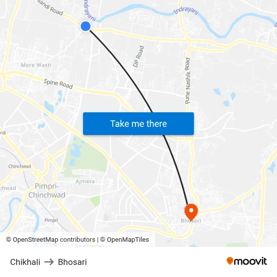 Chikhali to Bhosari map
