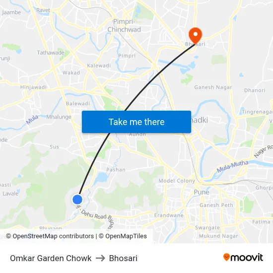 Omkar Garden Chowk to Bhosari map