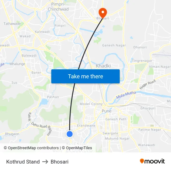 Kothrud Stand to Bhosari map