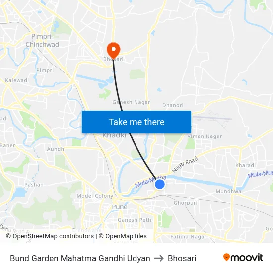 Bund Garden Mahatma Gandhi Udyan to Bhosari map
