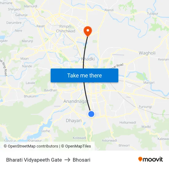 Bharati Vidyapeeth Gate to Bhosari map