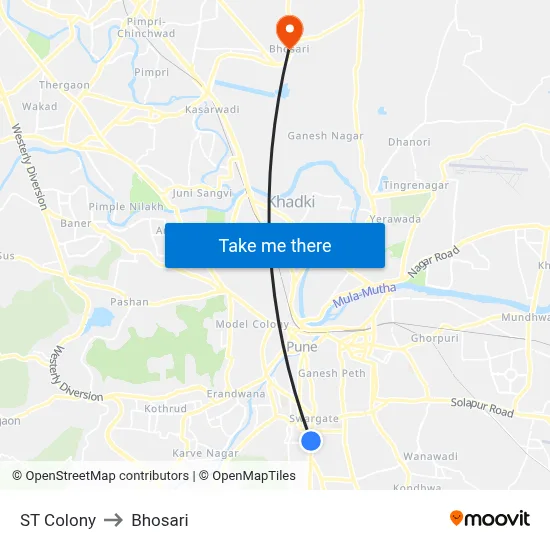 ST Colony to Bhosari map