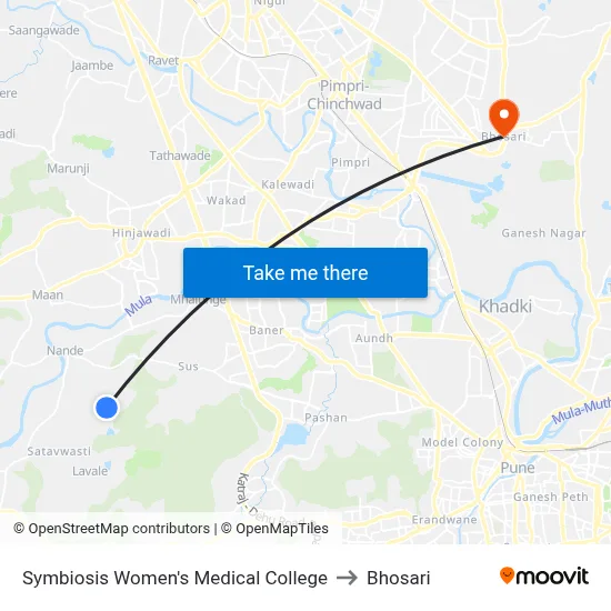 Symbiosis Women's Medical College to Bhosari map