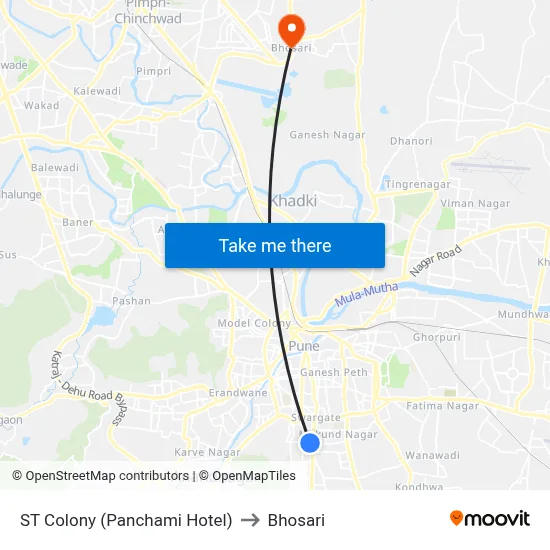 ST Colony (Panchami Hotel) to Bhosari map