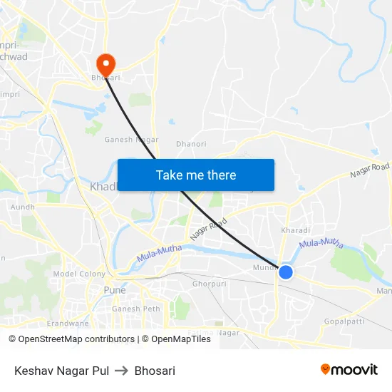 Keshav Nagar Pul to Bhosari map