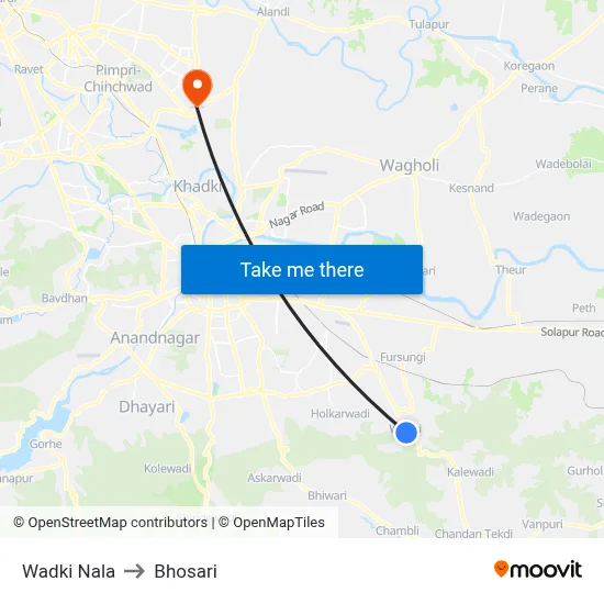 Wadki Nala to Bhosari map