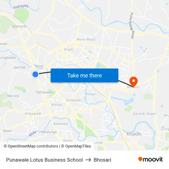 Punawale Lotus Business School to Bhosari map