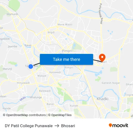 DY Patil College Punawale to Bhosari map
