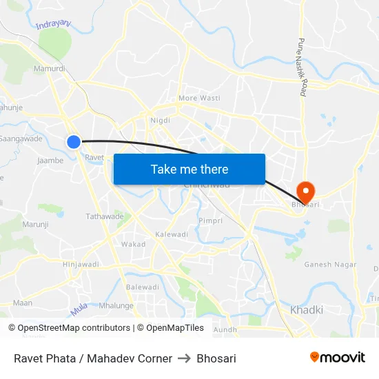 Ravet Phata / Mahadev Corner to Bhosari map