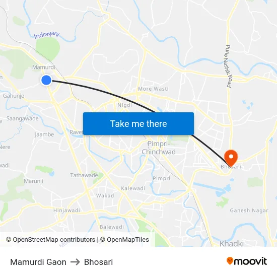 Mamurdi Gaon to Bhosari map