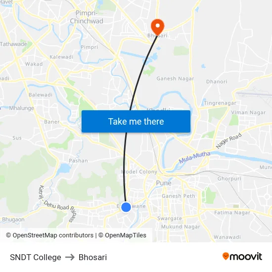 SNDT College to Bhosari map