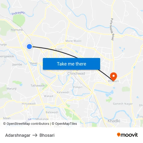 Adarshnagar to Bhosari map