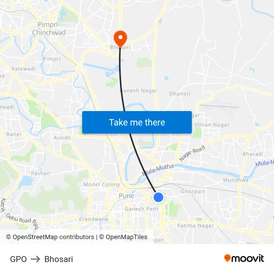GPO to Bhosari map