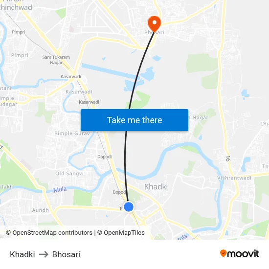 Khadki to Bhosari map