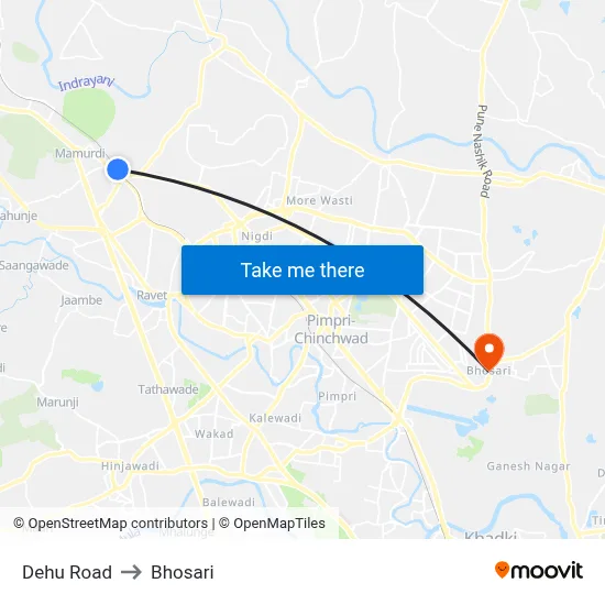 Dehu Road to Bhosari map
