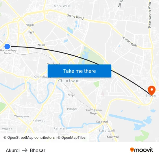 Akurdi to Bhosari map