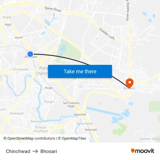 Chinchwad to Bhosari map