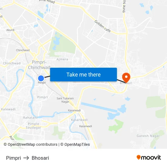 Pimpri to Bhosari map