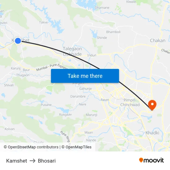 Kamshet to Bhosari map