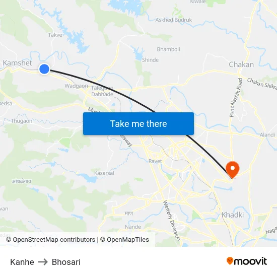 Kanhe to Bhosari map