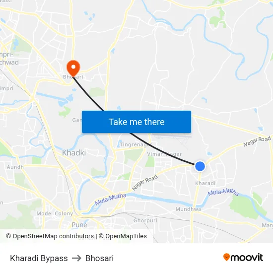 Kharadi Bypass to Bhosari map