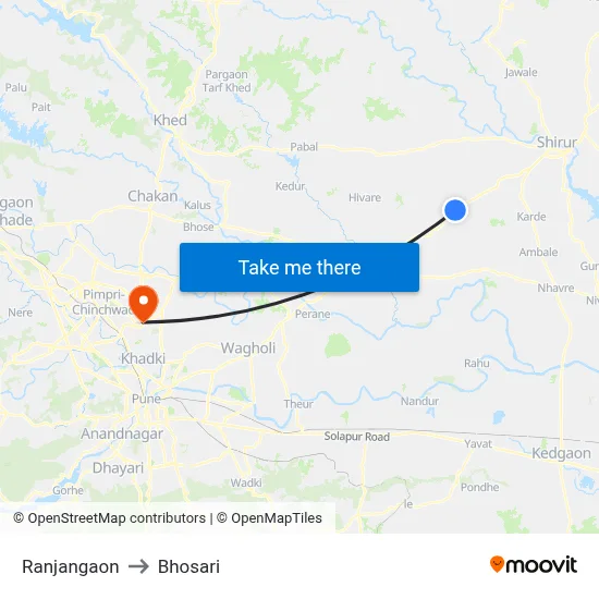 Ranjangaon to Bhosari map