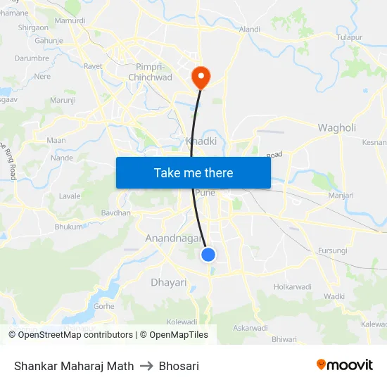 Shankar Maharaj Math to Bhosari map
