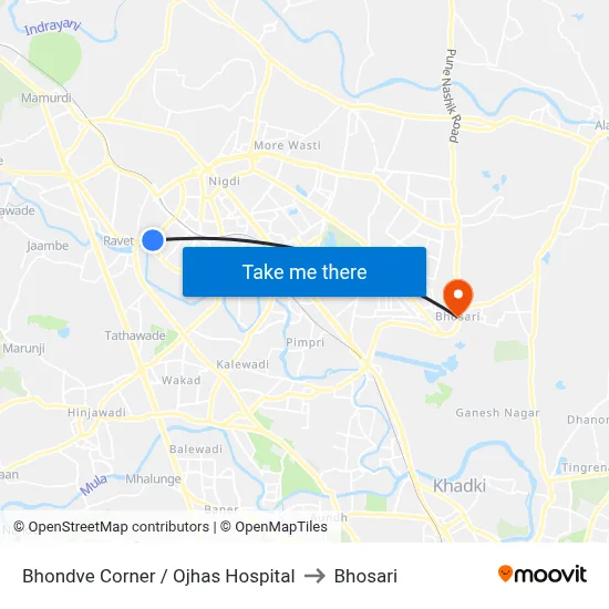 Bhondve Corner / Ojhas Hospital to Bhosari map