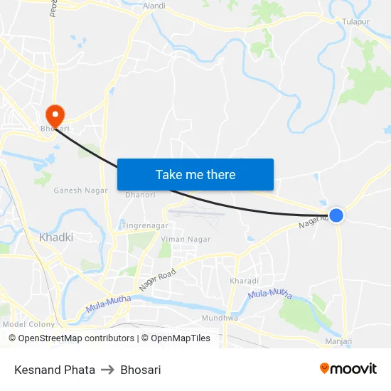 Wagholi Kesnand Phata to Bhosari map
