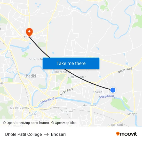 Dhole Patil College to Bhosari map