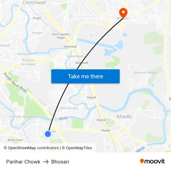 Parihar Chowk to Bhosari map