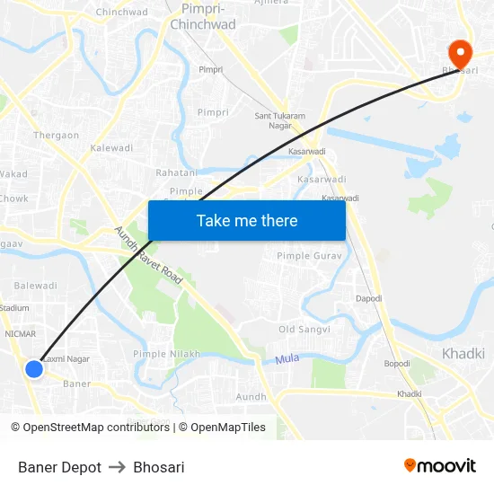 Baner Depot to Bhosari map