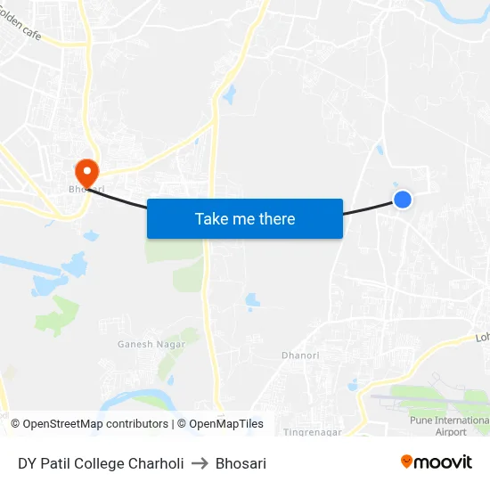 DY Patil College Charholi to Bhosari map