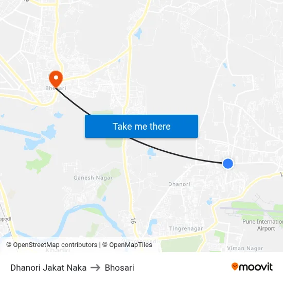 Dhanori Jakat Naka to Bhosari map