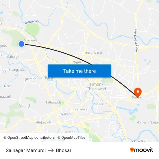 Sainagar Mamurdi to Bhosari map